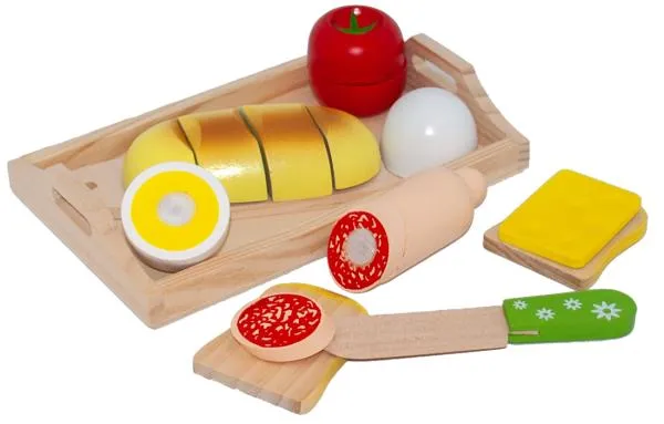 Holzspielzeug Frühstückstablett Brotschneide Frühstücksbrettchen – als nützliches Spielküchenzubehör oder für den Kaufladen als Kaufladenzubehör