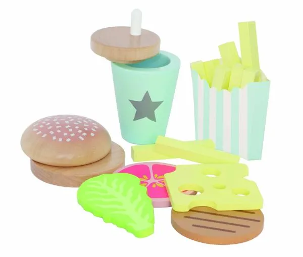 Ecoiffier Hamburger Set mit Tablett für Kinderküche Spiellebensmittel Küche NEU 