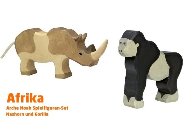 Gorilla und Nashorn | Afrika 3 Tier-Paket | Arche Spielfiguren | Holztiger