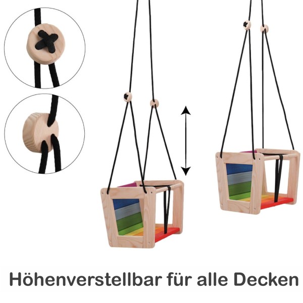 Babyschaukel höhenverstellbar für verschiedene Deckenhöhen mit Seilmechanismus