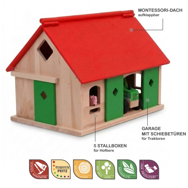 Holz Bauernhof mit Stallboxen, Garage und Heuboden – vielseitige Spielfunktionen im Überblick