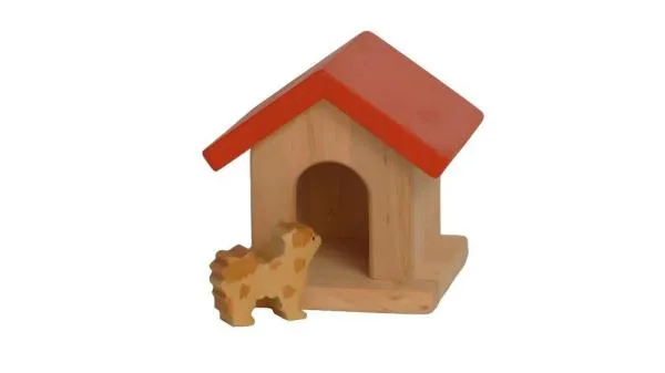 Kleiner Hundehütte- Hund - hochwertiges Holzspielzeug - Hundehuette fuer Kinder - Bauernhof Holzhundehuette - robust und massiv gearbeitet