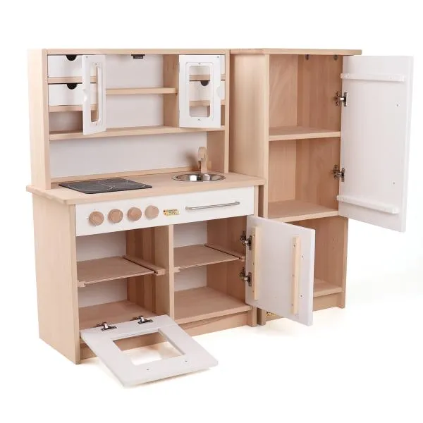 Spielküche aus Holz "Hänsel", weiß | Massivholz | Herd Spüle Regal Spielküche aus Holz "Hänsel", weiß | Massivholz | Herd Spüle Regal