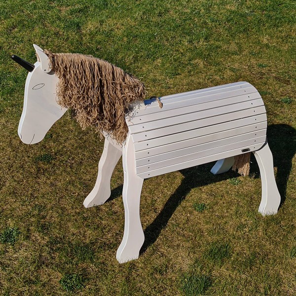 Glitzerndes Einhorn für Voltigierpferd | Zubehör für Holzpferd Glitzerndes Einhorn für Voltigierpferd | Zubehör für Holzpferd