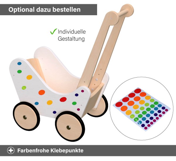 Lauflernwagen Puppenwagen - Farbenfrohe Klebepunkte optional dazu bestellen Lauflernwagen Puppenwagen - Farbenfrohe Klebepunkte optional dazu bestellen