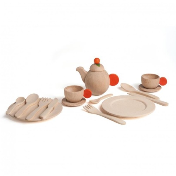 23-teiliges Koch- & Geschirrset aus Holz für die Kinderküche