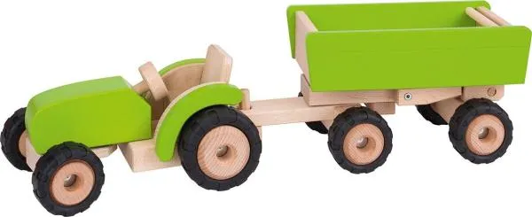 Traktor Trecker Holz mit Anhänger und Zubehör Bauernhof Farm 