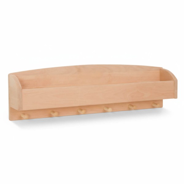 Montessori Garderobe aus Erlenholz, große Kindergarderobe MILANO mit Ablagefach, freigestellt auf weißem Hintergrund.