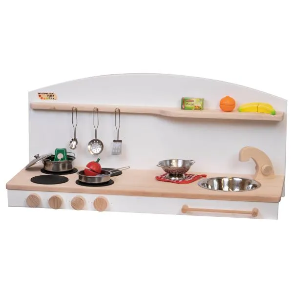 grosse kinder-tischküche, spielkueche,in weiss-natur mit viel zubehoer, lebensmittel, toepfe, besteck grosse kinder-tischküche, spielkueche,in weiss-natur mit viel zubehoer, lebensmittel, toepfe, besteck