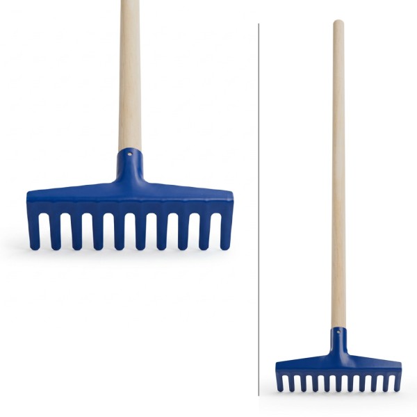 Blauer Kinder-Rechen aus Metall mit Holzstiel Metallrechen für Kinder mit zehn Zinken Gartenwerkzeug Kinder roter Rechen