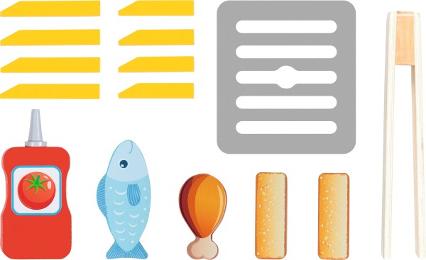Zubehör Set für Kinder Fritteuse: Pommes, Fisch, Hähnchen und Ketchup