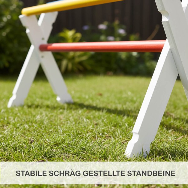 Holz Hindernis Hürde mit stabil schräg gestellten Standbeinen – sicherer Stand auf Rasen für Parcours und Training