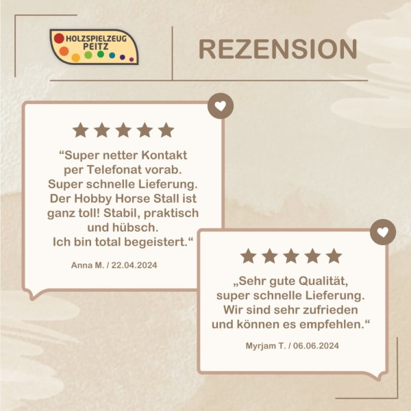 Zufriedene Elternbewertungen zum Hobby Horse Stall STALLO – hochwertiger Steckenpferd Stall aus Holz