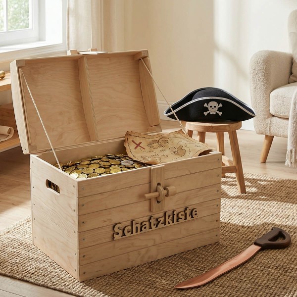 Holz Kiste als Piratenschatzkiste zu Fasching