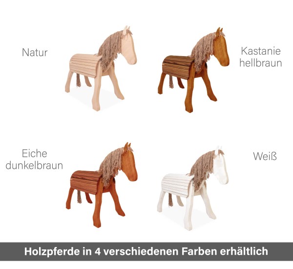 Holzpferd groß in 4 verschiedenen Farben erhältlich - Natur, Kastanie, Eiche & Weiß