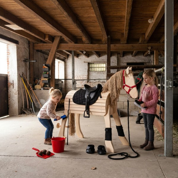 Holzpferd groß 7030 beauty - weihnachtlich dekoriert - Rentierpferd - Winterausflug