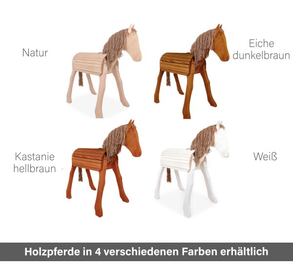 Holzpferde in 4 verschiedenen Farben erhältlich - Natur, Kastanie, Eiche & Weiß