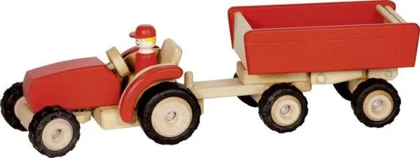 riesiger Spielzeug Traktor mit Rückzug Anhänger und Bauernhoftieren rot 50 cm NE 