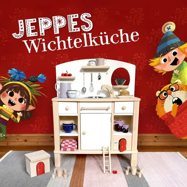 Jeppes Wichtelhaus – mit Wichteltür | Leiter und Bausteinen | aus Buchen-Holz
