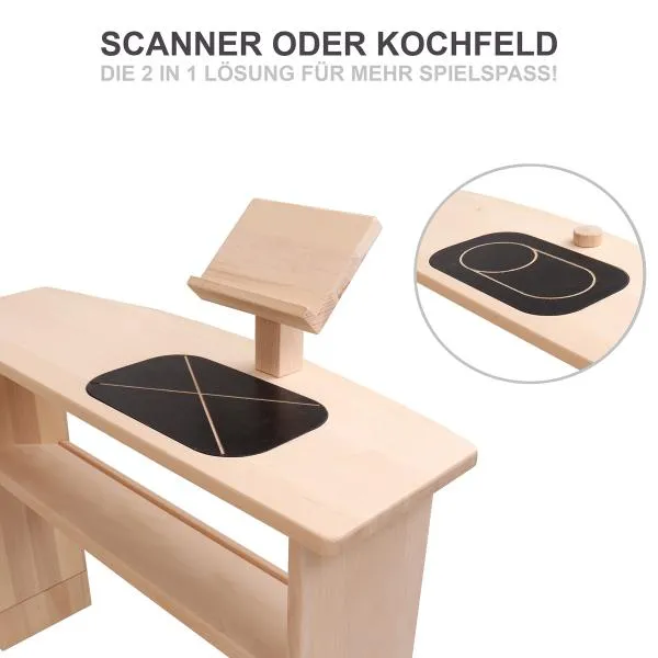 Neue Kaufladentheke mit Koch- und Scanfeld und mit Kassenaufsatz Neue Kaufladentheke mit Koch- und Scanfeld und mit Kassenaufsatz