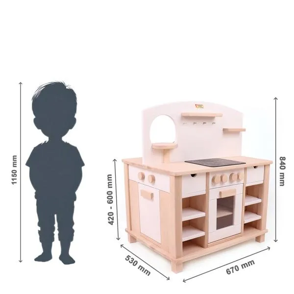 Weiße Kindergarten-Küche Cinderella | Natur-Weiß Spielküche | 4-seitig bespielbar
