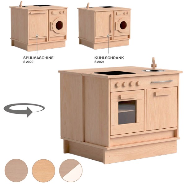 Kinder Küchenblock Set mit Podest - Mit Kühlschrank oder Spülmaschine