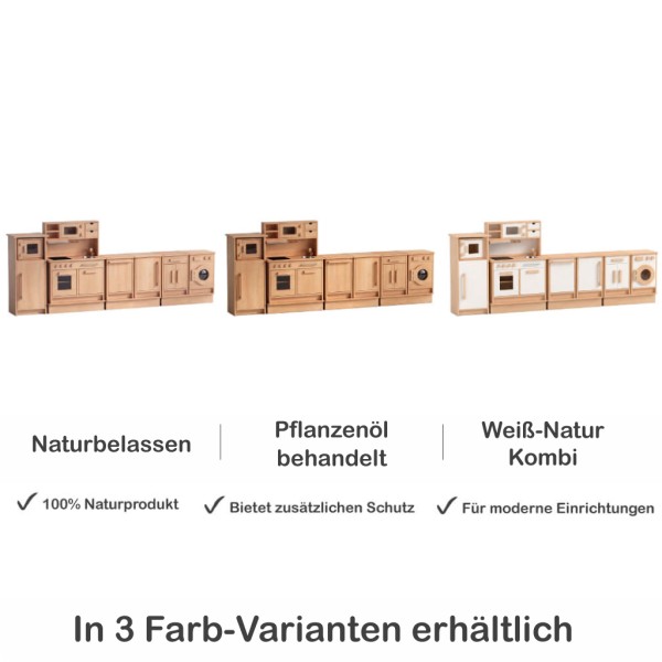 Kinder Küchenzeile Set 8 - Natur, Pflanzenöl behandelt, weiß