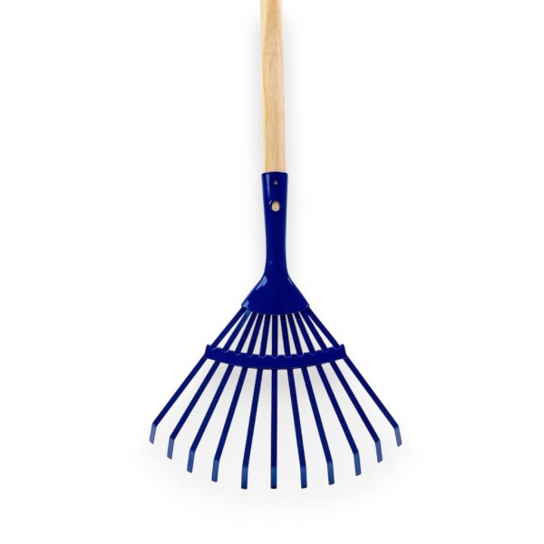 Blauer Kinder-Rechen aus Metall mit Holzstiel Metallrechen für Kinder mit zehn Zinken Gartenwerkzeug Kinder roter Rechen