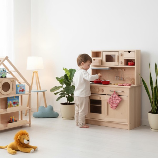 Spielküche mit spielendem Kind