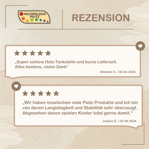 Positive Bewertungen zur Kinder Tankstelle aus Holz