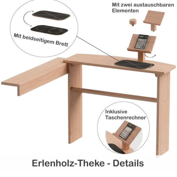 Kinder Spieltheke Buche - Mit Matte, austauschbaren Elementen und Taschenrechner