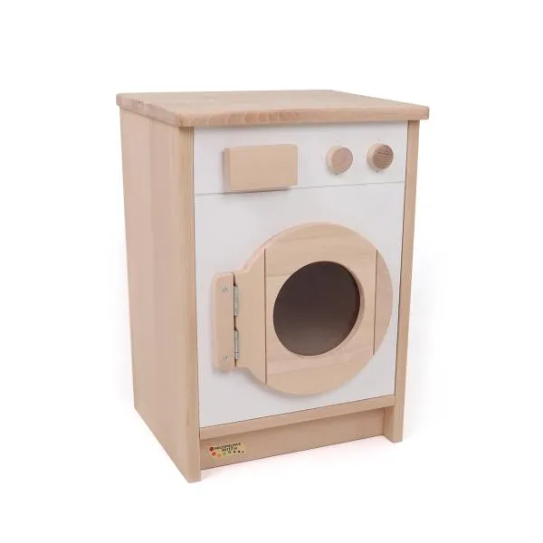Kinder-Waschmaschine aus massivem Buchenholz – Massivholz-Spiel-Waschmaschine als tolle Ergänzung für die Kinder-Spiel-Küche – mit Bullauge und Waschpulverfach