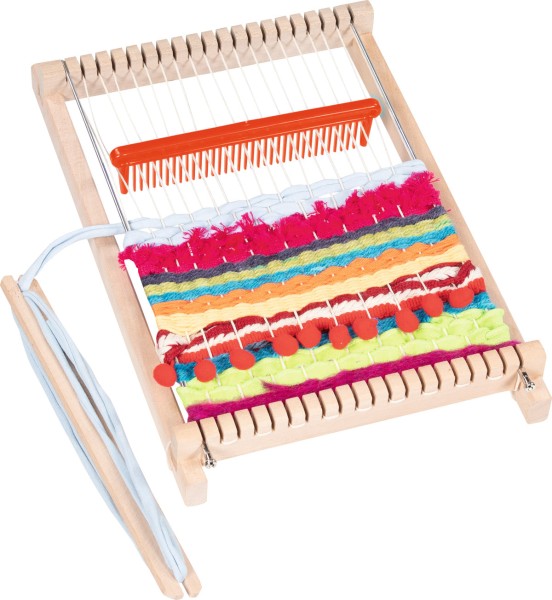Kinder Webrahmen aus Holz mit bunt gewebter Wolle und Zubehör
