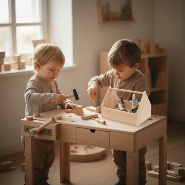 Kinder spielen gemeinsam mit der Holzspielzeug Peitz Werkbank in der Kita – pädagogisch wertvoll, aus massivem Buchenholz und ideal für Montessori und Waldorf Lernen Kinder spielen gemeinsam mit der Holzspielzeug Peitz Werkbank in der Kita – pädagogisch wertvoll, aus massivem Buchenholz und ideal für Montessori und Waldorf Lernen