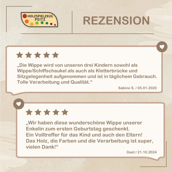 Positive Kundenbewertung für hochwertige Holz Kinder Wippe