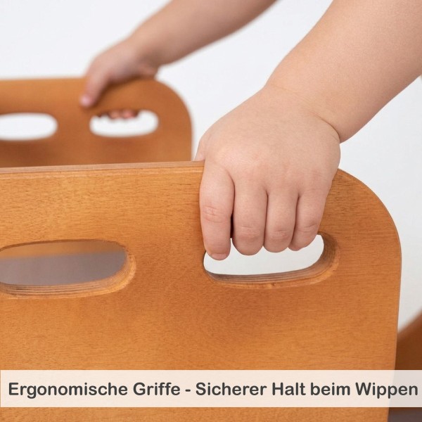 Ergonomischer Handgriff einer Kinder Wippe aus Holz für sicheren Halt