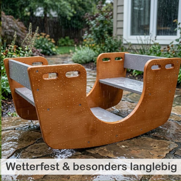 Wetterfeste Holz Kinder Wippe im Garten bei Regen langlebig und robust