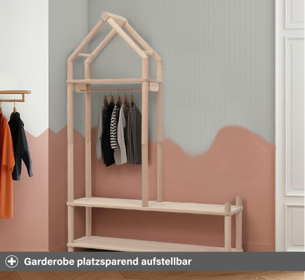 Kindergarderobe platzsparend im schmalen Flur aufstellbar