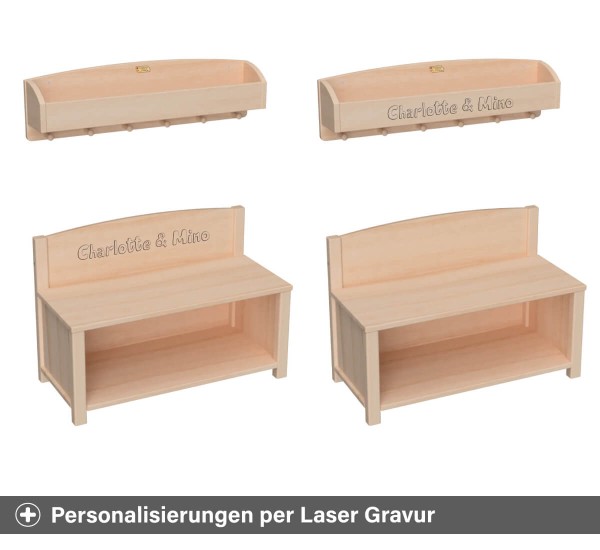 Kindergarderobe groß - Personalisierbar mit Namen in 3D Buchstaben aus Holz