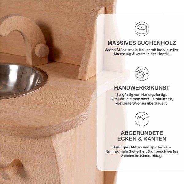 Kinderküche Buchenholz Qualität Detail Verarbeitung