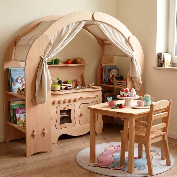 Kinderküche im Kinderzimmer integriert Holzspielzeug