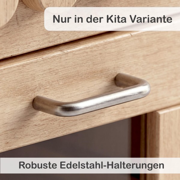 Kita-Kinderküche Cinderella mit robusten Edelstahl-Halterungen – hochwertige Spielküche Vollholz mit echten Funktionen