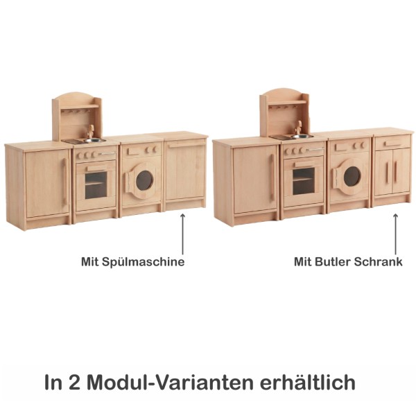 Kinderküche aus Holz erhältlich mit Spülmaschine oder alternativ mit praktischem Butler Schrank
