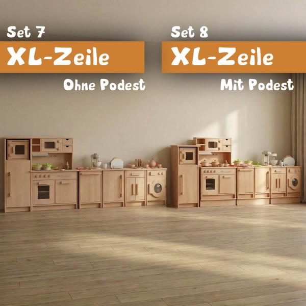 Große Küchenzeile mit und ohne Podest - Vergleich