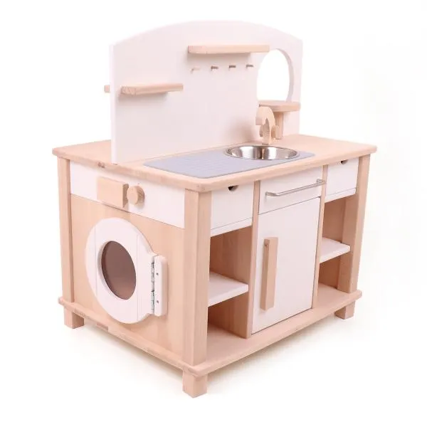 Weiße Kindergarten-Küche Cinderella | Natur-Weiß Spielküche | 4-seitig bespielbar | K 2250 Weiße Kindergarten-Küche Cinderella | Natur-Weiß Spielküche | 4-seitig bespielbar | K 2250