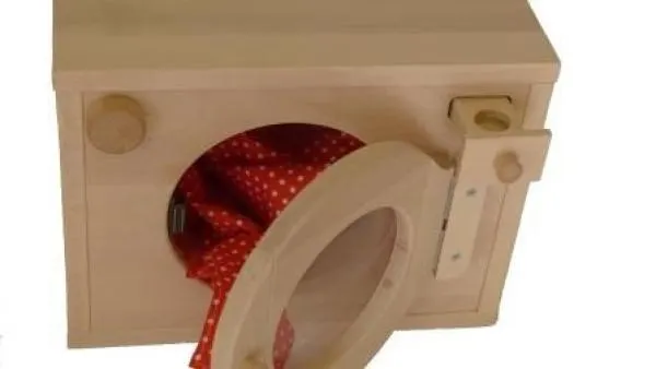 Spielwaschmaschine aus Holz solide Erweitung für hochwertigen Montessori Spielständer massiv Buche