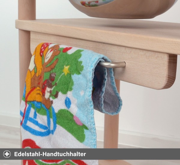 Kinderwaschtisch im Montessori Stil mit Edelstahl Handtuchhalter