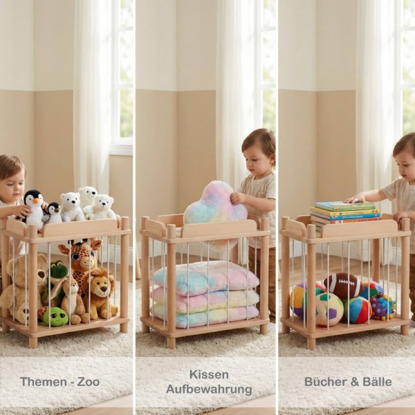 Multifunktionaler Kuscheltier Zoo zur Aufbewahrung von Kuscheltieren, Kissen, Büchern und Spielmaterial