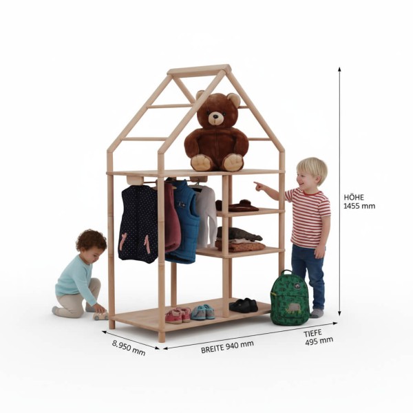 Realistische Größenansicht mit Kindern und Maßangaben – für klare Orientierung beim Kauf.