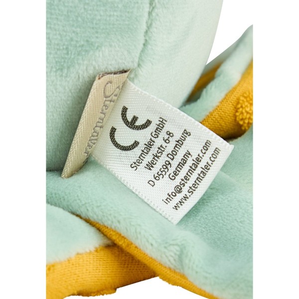 Unterseite der Oktopus Handpuppe mit strukturierten gelben Tentakeln und dem Handeingriff